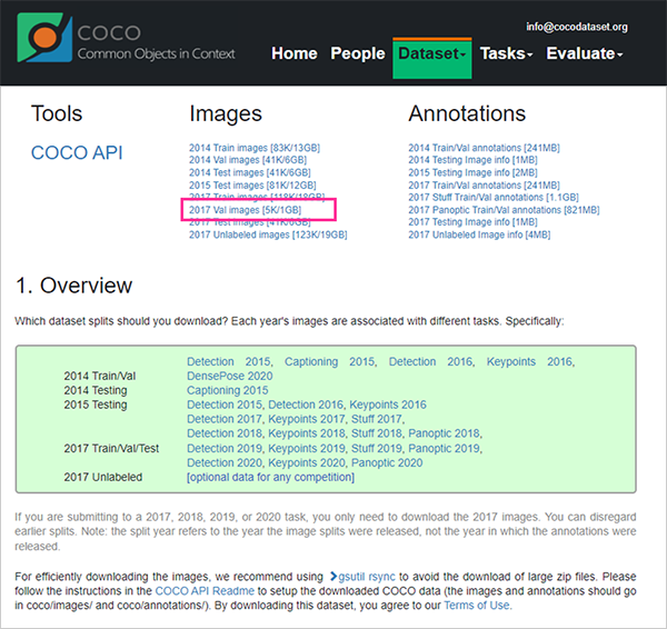 図17 COCOデータセット公式ページ