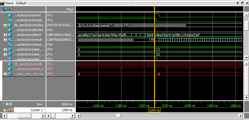 add wave -color red -itemcolor pink で波形表示を行った例