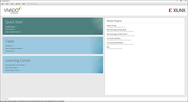Vivado™を起動し、Create Projectをクリックします