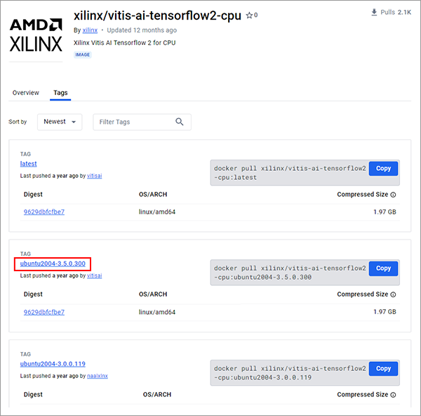 Docker hub TensorFlow2版Docker image一覧