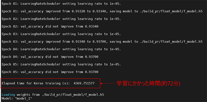 学習完了後の出力画面