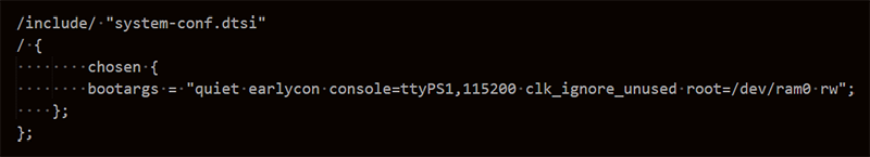 PetaLinuxでchosenやquiteを追加する手順画面