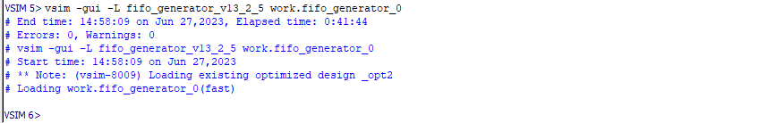 ModelSim® SE-64 2021.03 Transcript画面